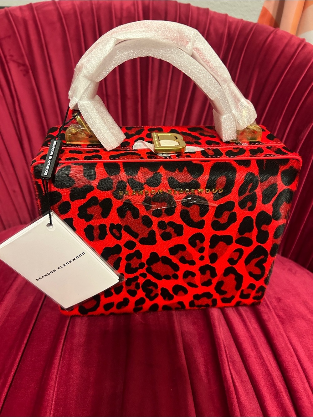 Brandon Blackwood Kendrick Trunk Red Leopard Ponyhair